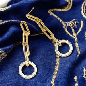 🆕️18K Gold Plated Shell Inlay Dangle Earrings Modern & Elegant Geometric Design